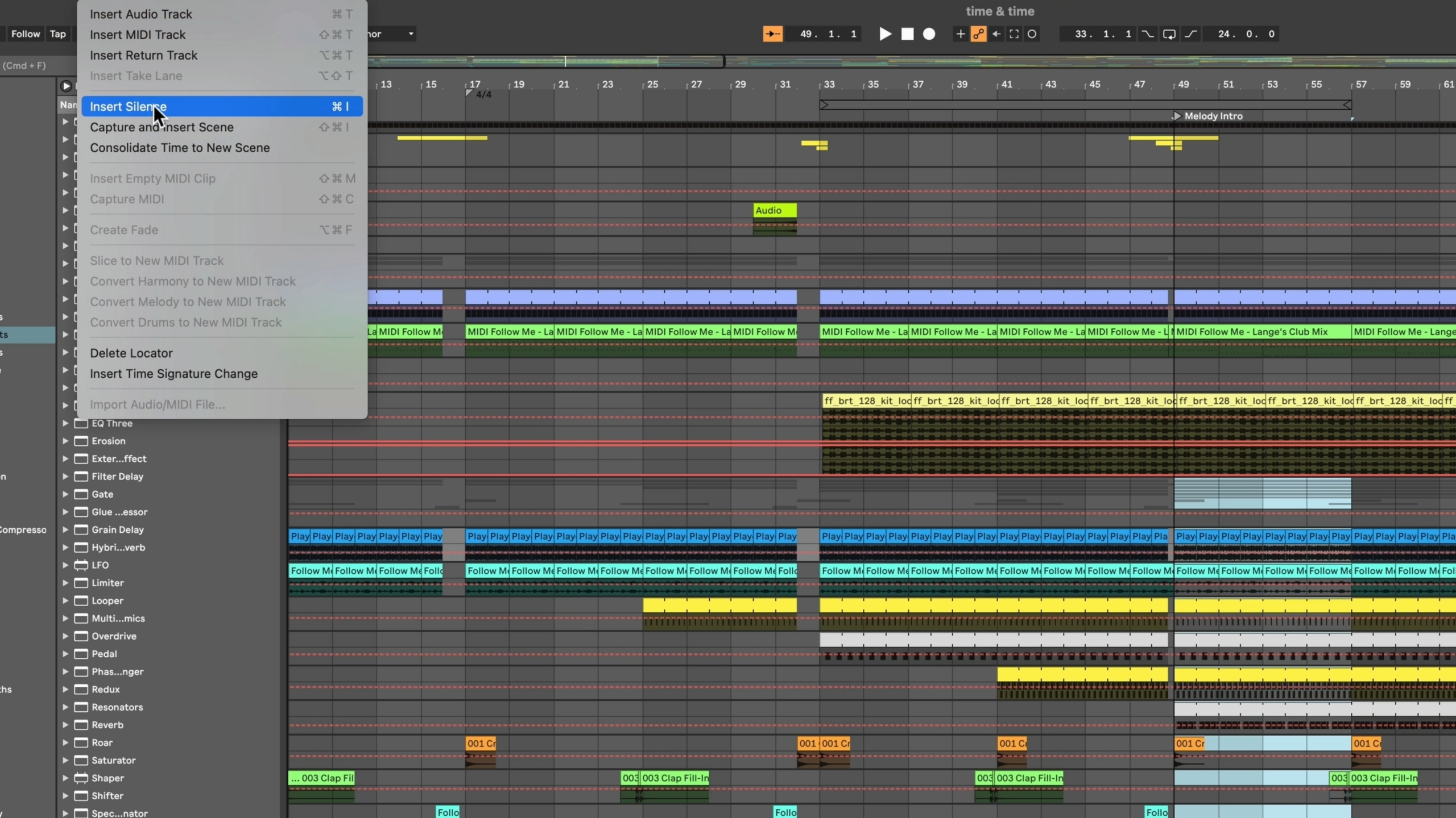 Delete time feature in Ableton Live